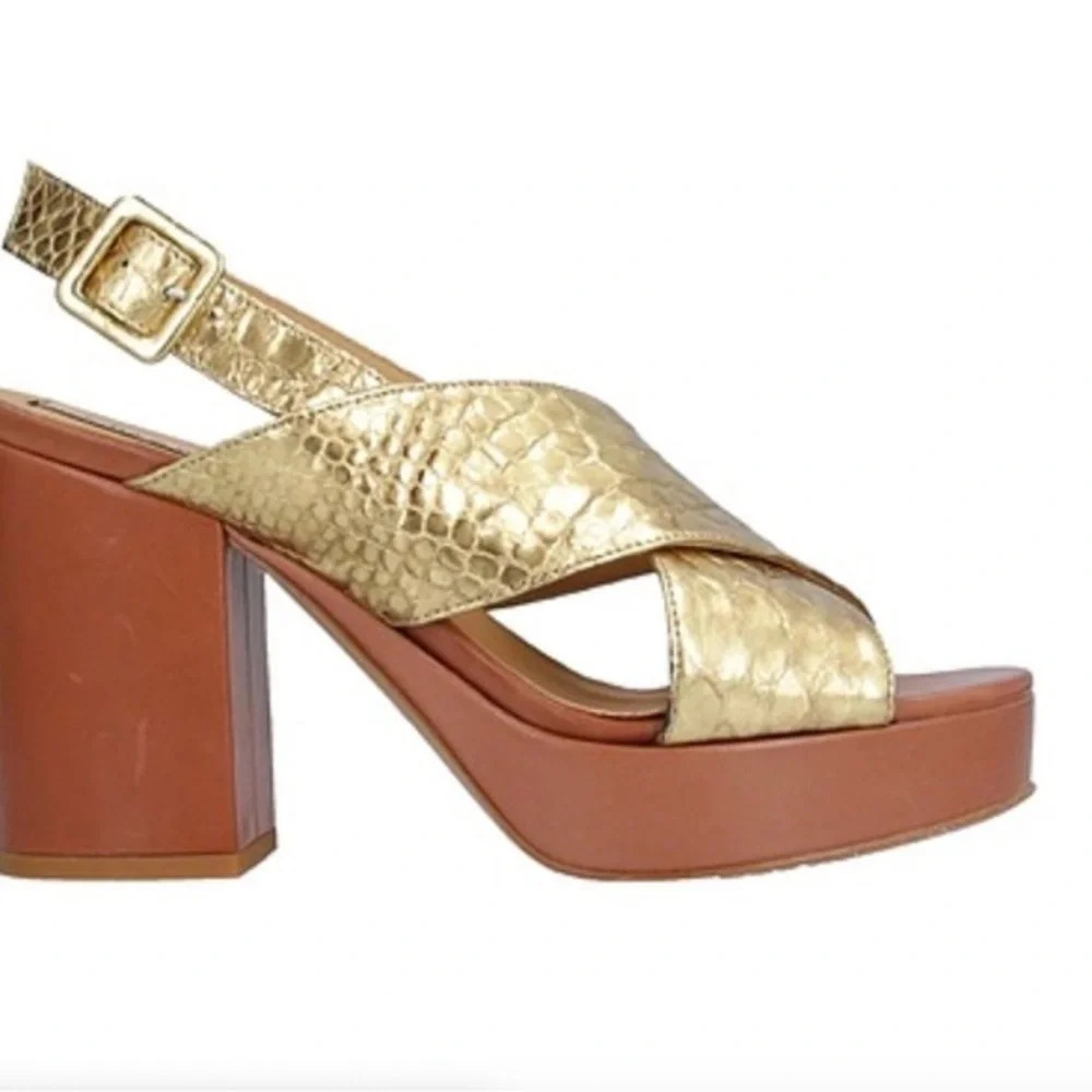 Chiarini Bologna Shoes Gold Leather Heels Ankle Strap Sandals Eu 39 Us 9 $260